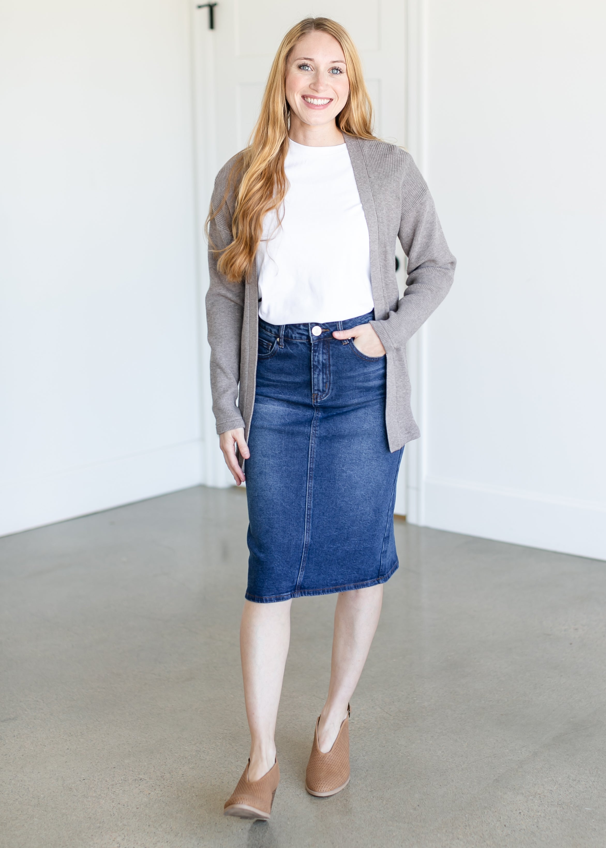 Remi Dark Wash Denim Midi Skirt