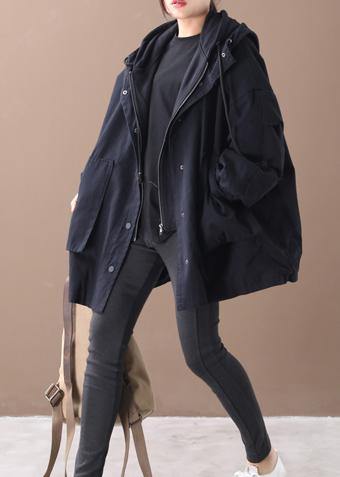 Simple hooded false two pieces Fine Coats Women black Art coat